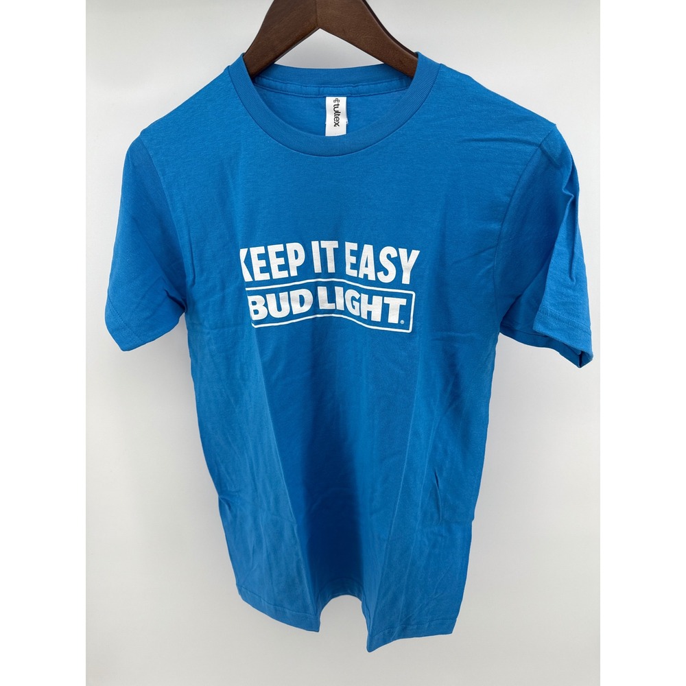 Bud Light Keep It Easy T Shirt Blue Tultex Cotton Short Sleeve Graphic Tee